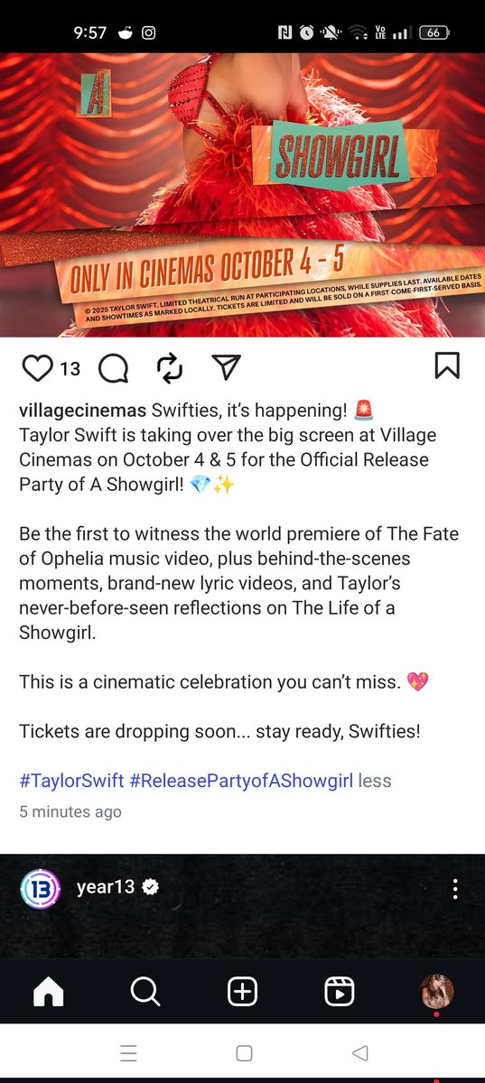 🚨 Aussie Swifties🚨 

Village Cinemas has posted announcing the film is airing in their cinemas!!