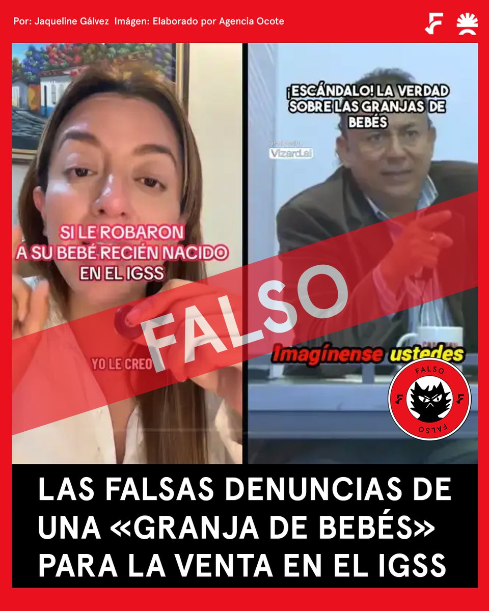 AgenciaOcote's tweet image. 📲 #Fáctibot | ¿Viste en redes que en el IGSS de Escuintla se venden bebés y hay tráfico de órganos? ❌ Esa información es #Falsa.

🔗 En esta nota te contamos cómo se originó y viralizó esta desinformación: agenciaocote.com/blog/2025/09/1…  
✍️ farfan_lemus