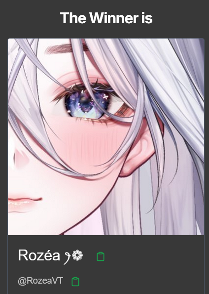 The winner is… <a href="/RozeaVT/">Rozéa ꫂ❁</a> !🎉Congrats!! I’ll be sending you a DM, so please reply within 24 hours. 

Thank you all so much for the love and support on this raffle!  I’m def planning to host more in the future to give back to you all 🥺🤍