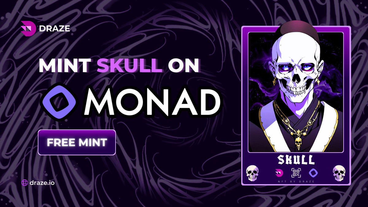 Nerzo Community (@nerzocm) on Twitter photo "SKULL" on Monad Testnet ✨
🔗Free Mint: draze.io/skull
RT+Like🩷 to win 1000 MON 🎁 "SKULL" on Monad Testnet ✨
🔗Free Mint: draze.io/skull
RT+Like🩷 to win 1000 MON 🎁