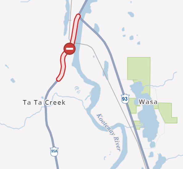 DriveBC's tweet photo. ⛔CLOSED - #BCHwy95A is closed overnight between Wasa Junction and Wrangler Rd due to railway crossing maintenance. #WasaBC #KootenayHwy #BCHwy93
The closure will be in place until 5:00 AM MDT.
ℹ️For more info: https://t.co/1gtJ6OHI0y https://t.co/8112nSDsnn
