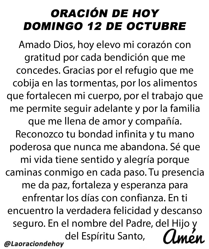 Oración diaria para hoy domingo 12 de octubre de 2025.