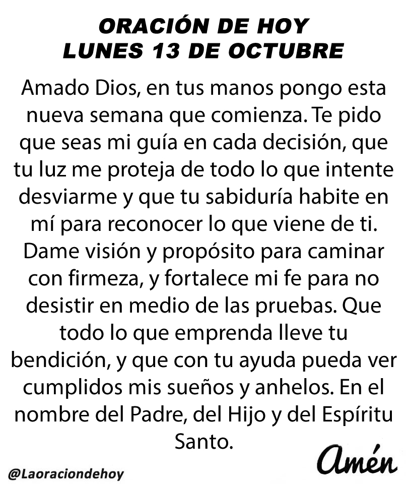 Oración diaria para hoy lunes 13 de octubre de 2025.