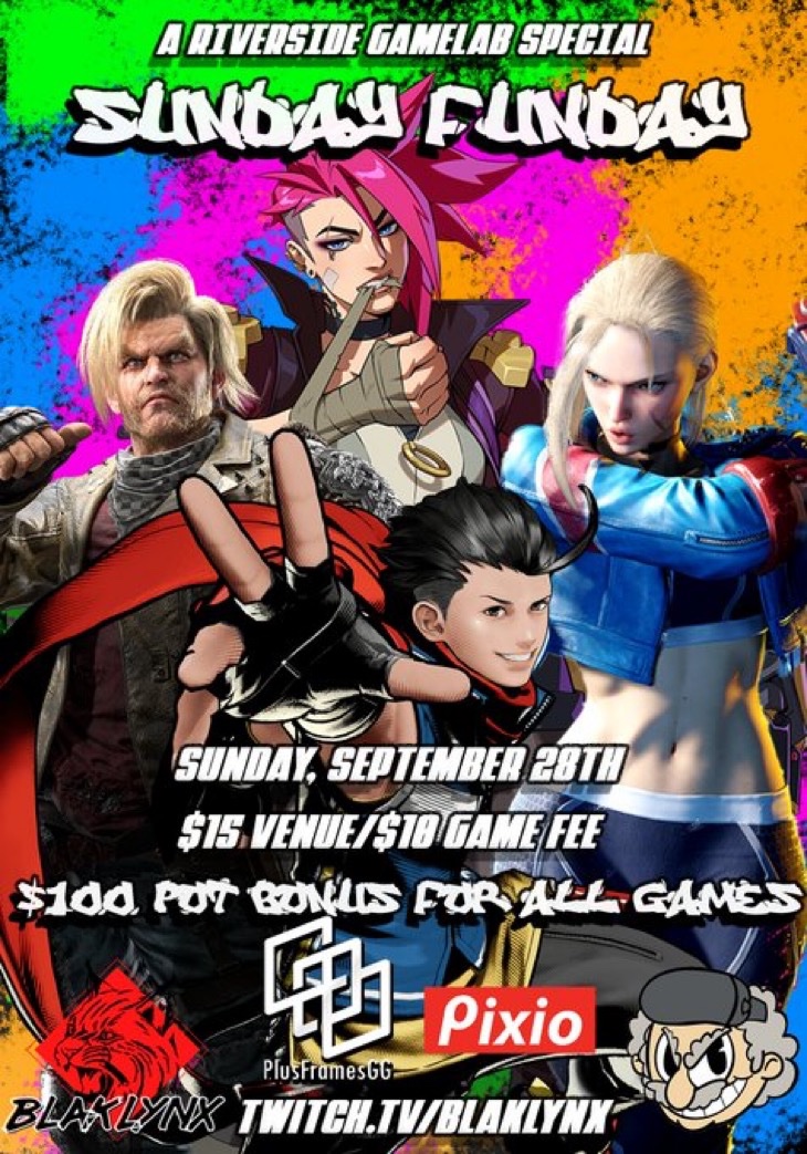 Blaklynx - Training Room Arc (@blaklynx1) on Twitter photo 🎉SURPRISE🎉
Sunday Funday w/ <a href="/PlusFramesGG/">PlusFrames.gg</a> is doing it big by bringing you 2XKO to next week’s lineup 🔥🔥
Mixed mode reg is now open 😎
<a href="/rivgamelab/">Riverside Game Lab</a> 
SF6/CotW - 4PM
2XKO - 5:30 PM
T8/MK1 - 7PM
💰$100 POT BONUSES💰
GET IN THERE!
Signups: Start.gg/sundayfun20 🎉SURPRISE🎉
Sunday Funday w/ <a href="/PlusFramesGG/">PlusFrames.gg</a> is doing it big by bringing you 2XKO to next week’s lineup 🔥🔥
Mixed mode reg is now open 😎
<a href="/rivgamelab/">Riverside Game Lab</a> 
SF6/CotW - 4PM
2XKO - 5:30 PM
T8/MK1 - 7PM
💰$100 POT BONUSES💰
GET IN THERE!
Signups: Start.gg/sundayfun20