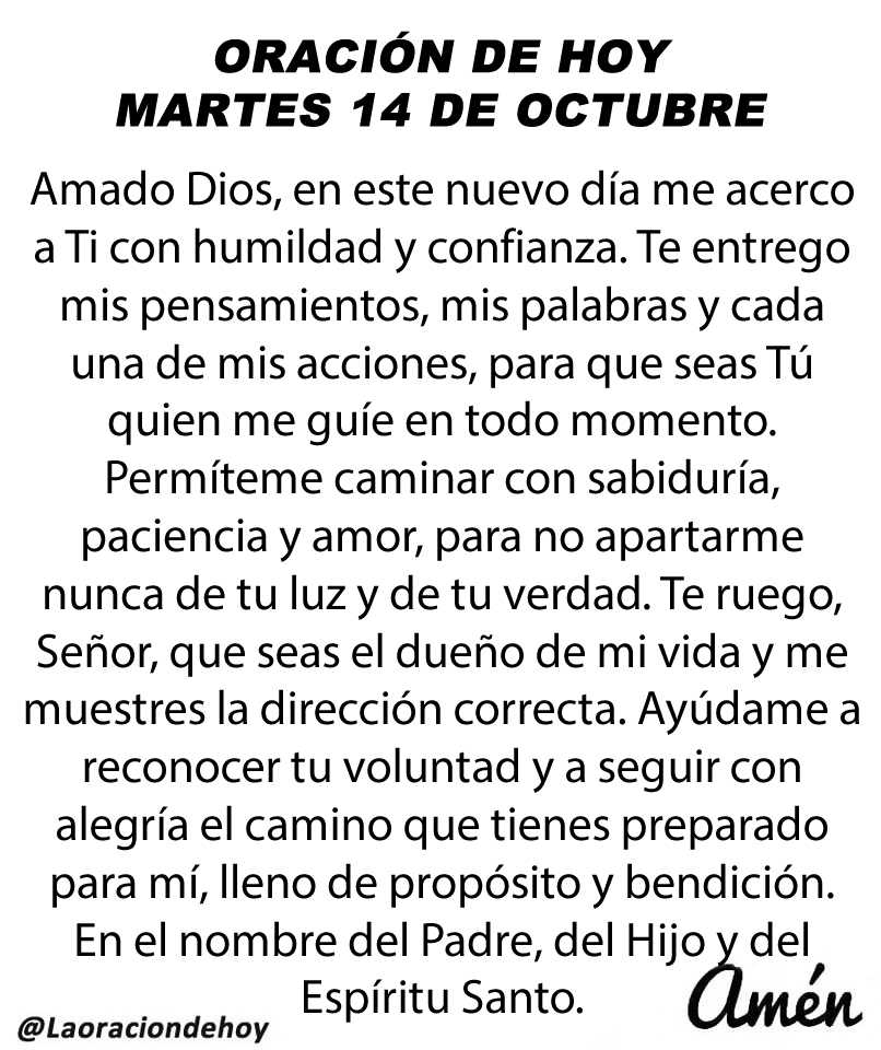 Oración diaria para hoy martes 14 de octubre de 2025.