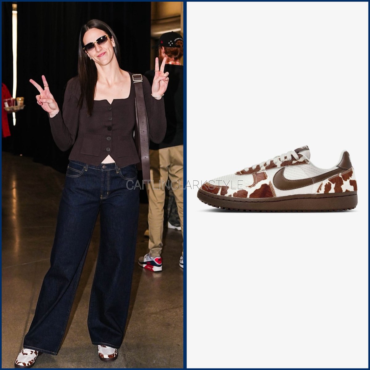 caitlinclarksty's tweet photo. September 21, 2025: @CaitlinClark22 at Fever vs Aces | Las Vegas, NV | wearing @Nike Field General Women’s Shoes. Shop: $159 https://t.co/NF0Ma0xX05 #FarfetchPartner
CC in stylish brown cow print Nikes. https://t.co/58bH4ogueD
