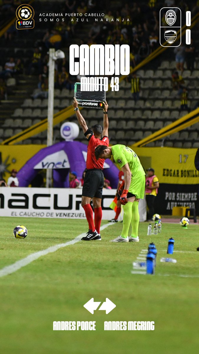 #LigaBancoDeVenezuela | J11

<a href="/DvoTachira/">Deportivo Táchira FC</a> 0️⃣-0️⃣ 𝑨𝒄𝒂𝒅𝒆𝒎𝒊𝒂 𝑷𝑪

⌚️: 43' Primer cambio ⤴️⤵️

🟩 Mehring #32 🇦🇷
🟥 Ponce #9
