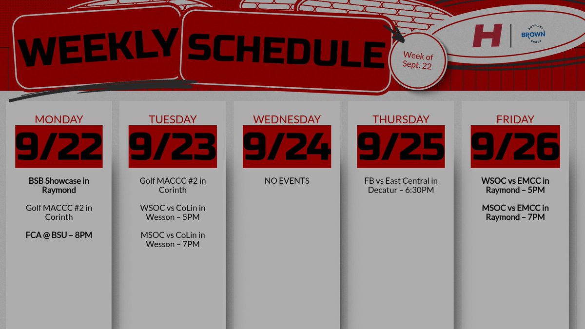 🚨 GAME WEEK 🚨

Busy week for the Eagles 🔥⚽️🏈⚾️⛳️

It all leads up to Friday night under the lights in Raymond! 

Let’s pack it out and show out!
#HindsAthletics | #WeAreHinds