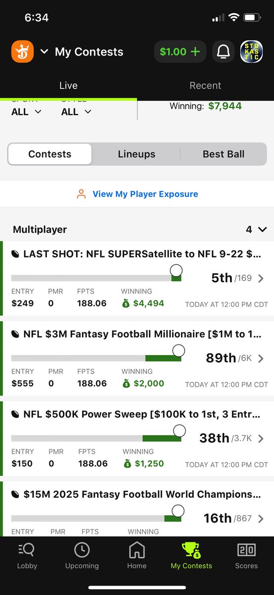 Cjbeast1DFS's tweet photo. Solo bullet life. Thanks for the projections🔥 @stokastic @StokasticHOF @StokasticNFL @loughy @JazzrazBets @AwesemoDFS @DraftKings https://t.co/qt0VN4T0GB