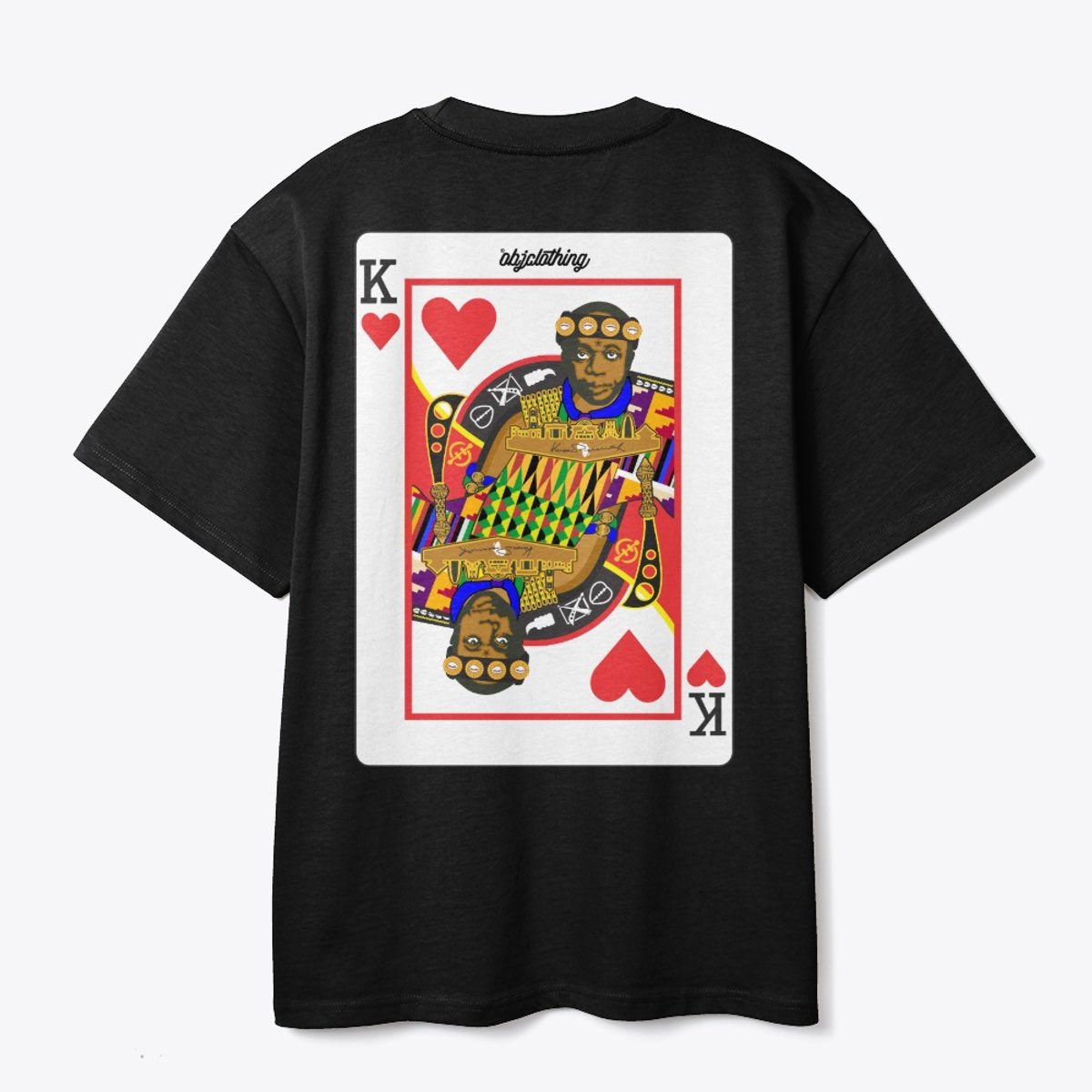 One of our very iconic pieces #Osagyefo #DrKwame #Nkrumah. Behind is a playing card we created from same image. Get here objclothing.com/listing/osagye…