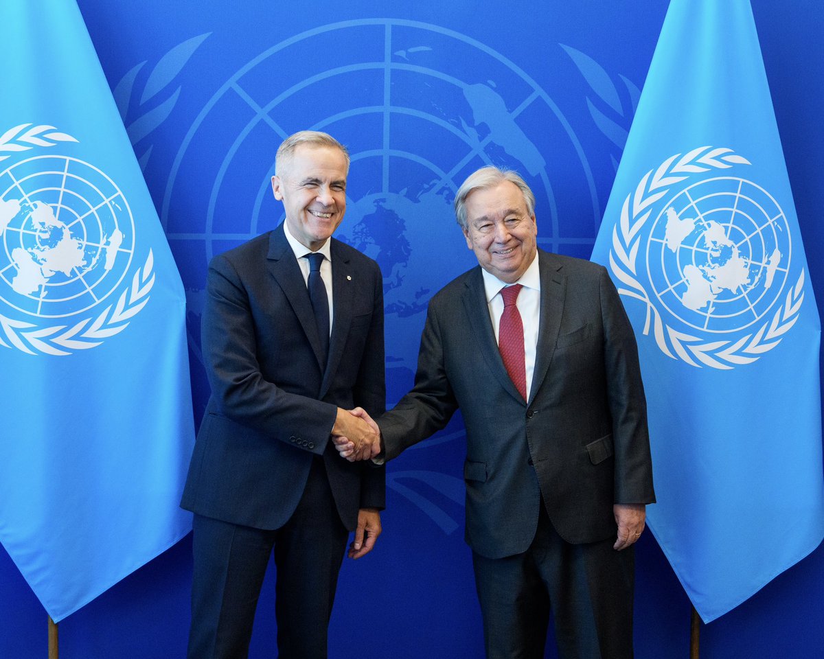 Mark Carney (@markjcarney) on Twitter photo Thank you, Secretary General <a href="/antonioguterres/">António Guterres</a>, for our meeting ahead of the #UNGA.
After 80 years, the United Nations remains a critical forum. In an increasingly divided world, it is only by collective effort that we can create lasting peace and prosperity. Thank you, Secretary General <a href="/antonioguterres/">António Guterres</a>, for our meeting ahead of the #UNGA.
After 80 years, the United Nations remains a critical forum. In an increasingly divided world, it is only by collective effort that we can create lasting peace and prosperity.