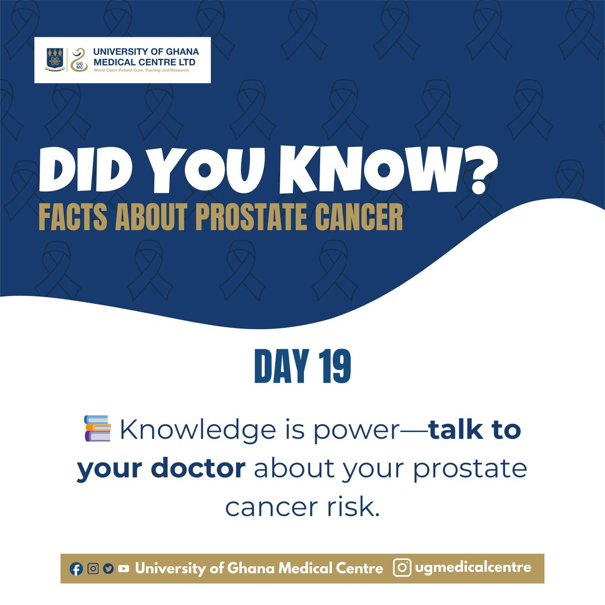 ugmedicalcentre's tweet photo. In this life, what you don't know can hurt you. Sad! But the reality of life. Talk to your Dr about your prostate cancer risk. Check your PSA levels if you are a man aged 40 yrs and above.
It may be your life saver! Be proactive.
#earlyscreeningsaveslives
#blueseptember https://t.co/k3aUDnooQE