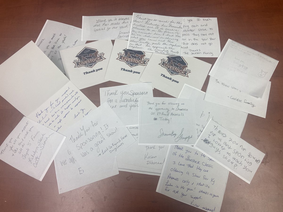 It was so nice to receive these thank you notes during Ag Education Week. Such kind letters from youth exhibitors for our support of the Livestock Classic in Liberty. <a href="/kentuckyag/">KY Dept of Ag</a>