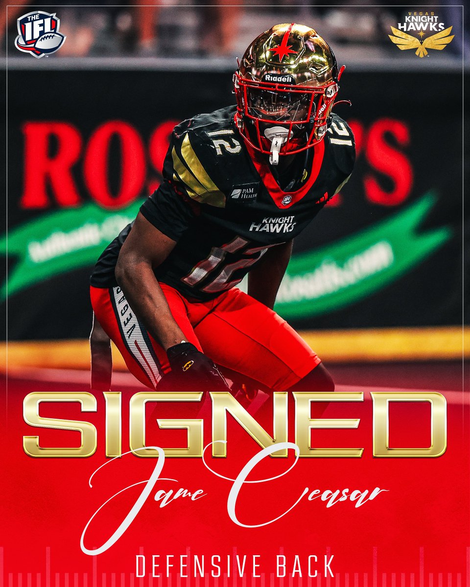 IndoorFL's tweet photo. The @KnightHawksIFL are bringing back 3️⃣ key players from their 2025 National Championship roster:
🔥 Jayden De Laura (@jayden_delaura) – Championship MVP. 1,793 pass yds, 44 total TDs. The leader of the offense.
🛡️ Jame Ceasar (@2liveee_) – 94 tackles, 4 INTs, 20 PBUs. A lockdown force in the secondary.
⚡ Phoenix Sproles (@PSproles) – Explosive WR with big-play potential.