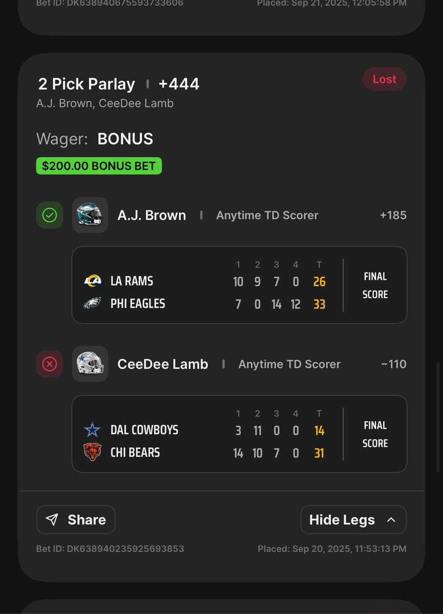 natemwright's tweet photo. @DK_Assist @DraftKings So I will get paid out for only the AJ Brown TD? https://t.co/jL5N6Xkasb