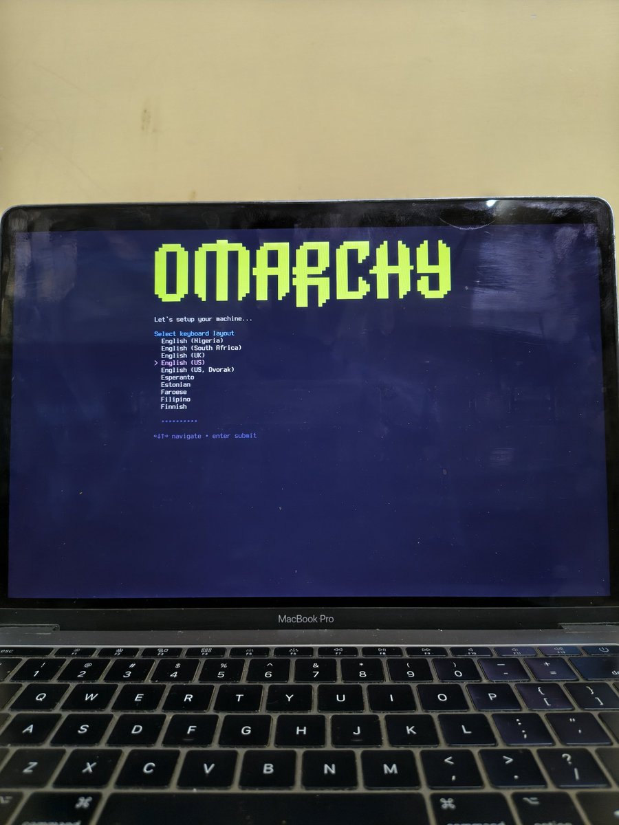 Vibhoo's tweet image. It's @OmarchyLinux time. My MBP 2017 running Omarchy in record time. Although, Mac had a screen problem I got it fixed then installed Omarchy. Absolutely loving it, few good things involve some cost. Ready to join the cult @dhh