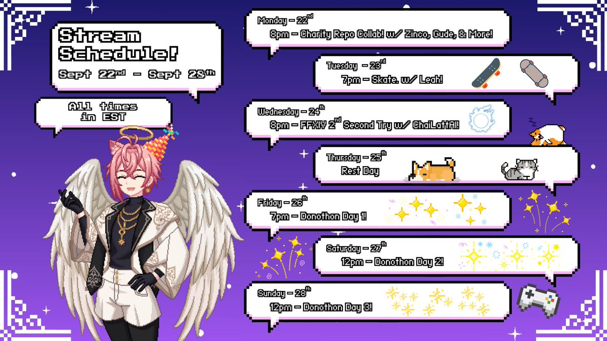 thatonefergie's tweet photo. Schedule Time!

We have a couple collabs in the front half of the week, then we kick off our Donothon on Friday! We'll be playing games, hanging out with friends, and possibly spinning punishment wheels each time we reach a dono threshold 👀 https://t.co/fTAC8Rx6rK