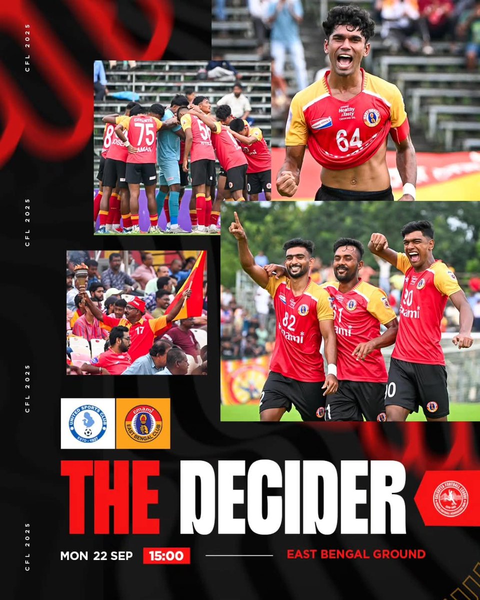 𝗠𝗶𝘀𝘀𝗶𝗼𝗻 4️⃣1️⃣ 🏆
The United SC test awaits the 𝗱𝗲𝗳𝗲𝗻𝗱𝗶𝗻𝗴 𝗰𝗵𝗮𝗺𝗽𝗶𝗼𝗻𝘀 💪🔴🟡

🏟️ East Bengal Ground 
⏰ 3 PM
📺 Live on the SSEN app 

#JoyEastBengal #EmamiEastBengal #CFL