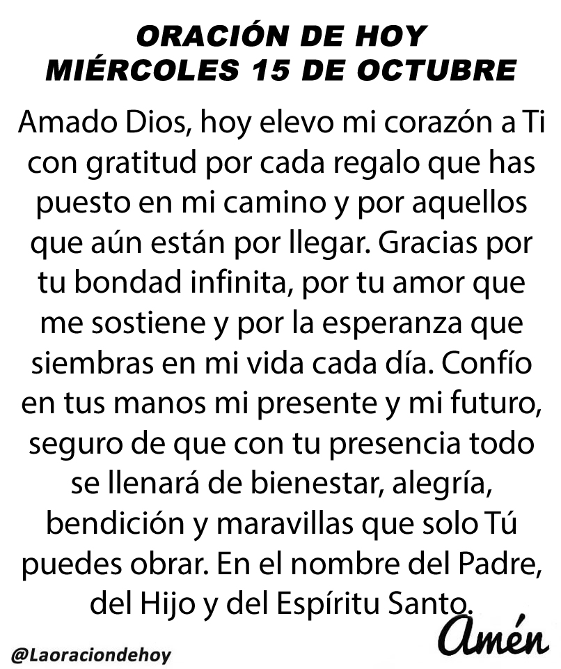 Oración diaria para hoy miércoles 15 de octubre de 2025.