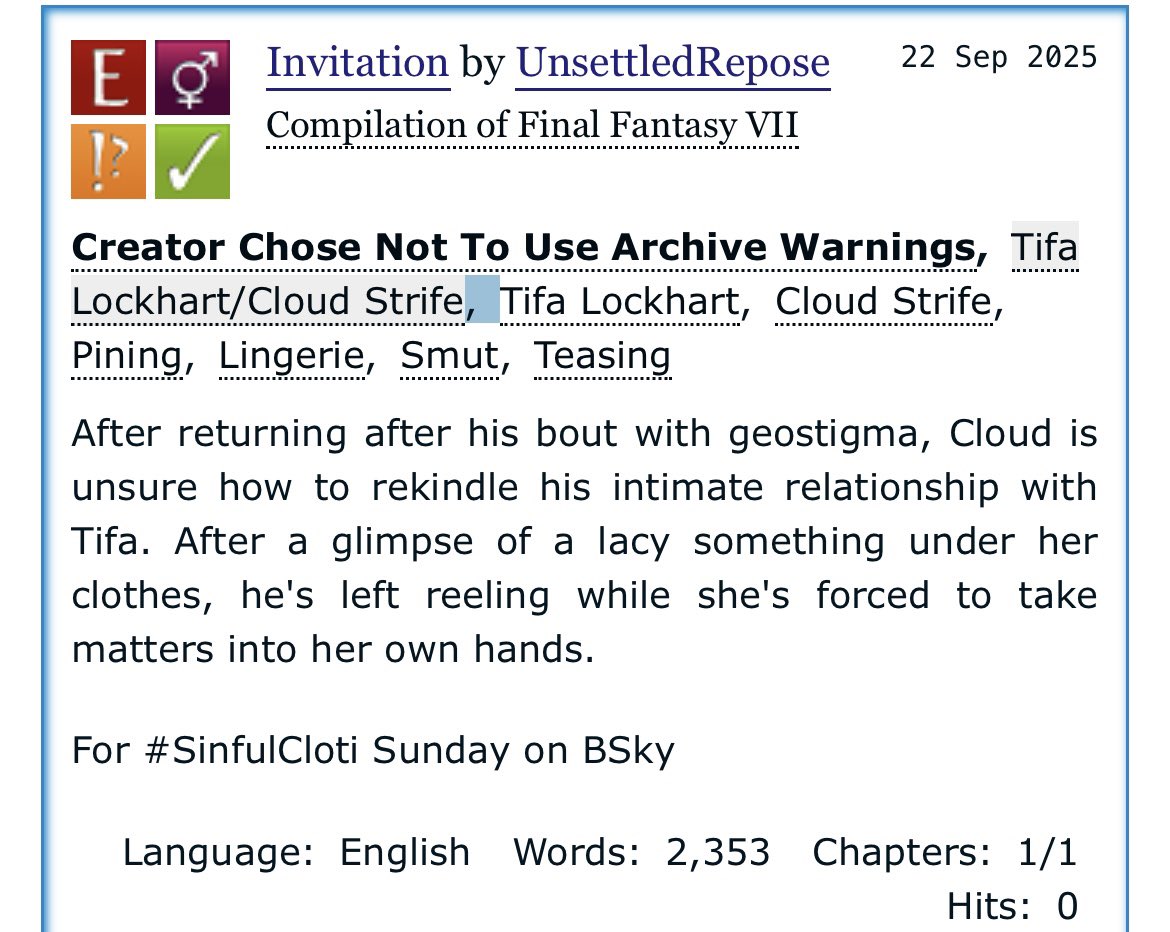 A quick #Cloti oneshot for a 🦋event. I’ve been having some health issues so sorry if it’s not up to my usual. I wanted to put something together to submit. I still hope you all enjoy it. archiveofourown.org/works/71189181