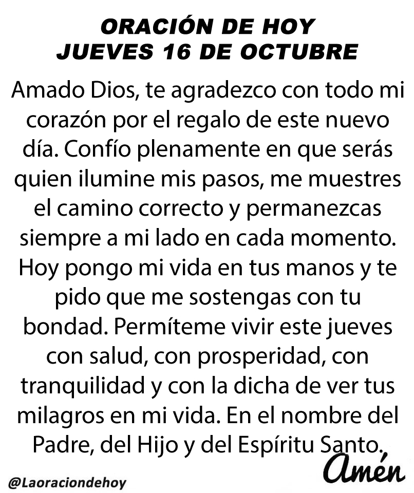 Oración diaria para hoy jueves 16 de octubre de 2025.