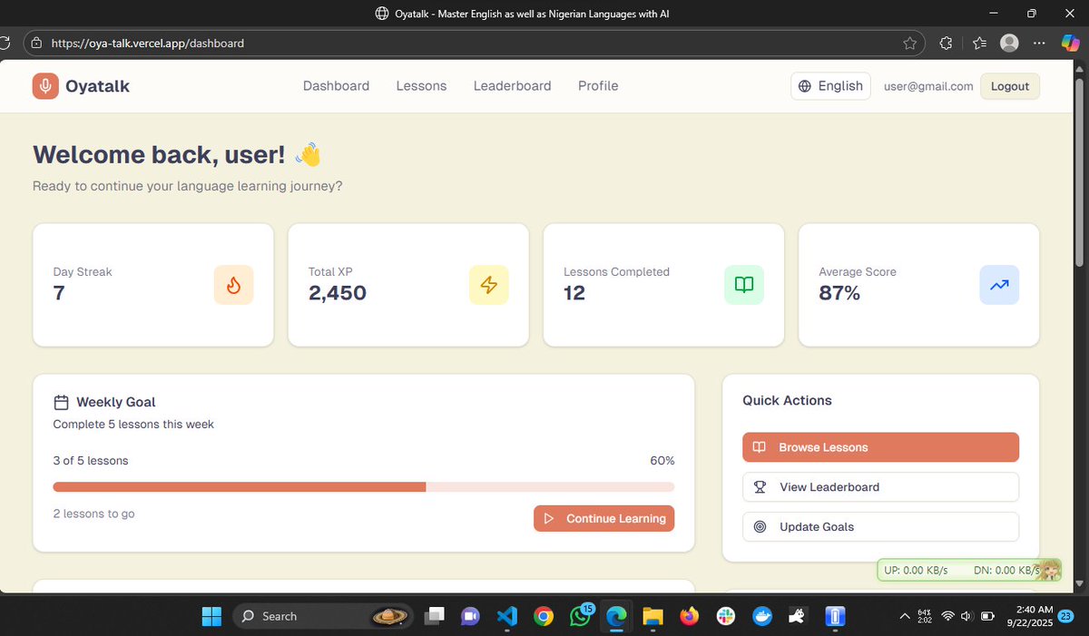 Ajani419252's tweet image. Many Nigerians struggle with English for school & jobs, while fluency in Yoruba, Igbo & Hausa is fading.
🚀 So I built Oyatalk with @spitch_app : an app that uses AI (STT/TTS) to help people learn & practice both English and local languages with instant feedback
