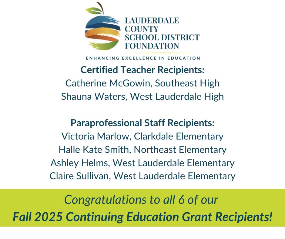 🎓 Congratulations to our Fall 2025 Continuing Education Grant Recipients! These grants help cover the cost of coursework &amp; training so <a href="/LauderdaleCSD/">LCSD</a> teachers &amp; paraprofessionals can continue advancing their education.
👉 Support teachers &amp; students at lcsdfoundation.org