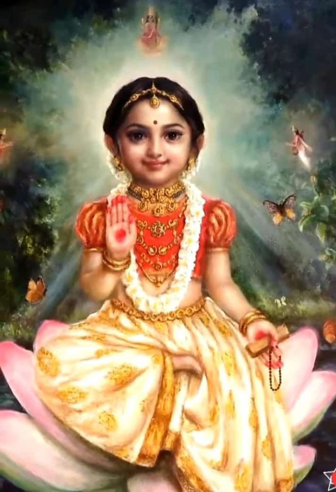 🧵DAY 1 Of Dasara :

 "Sri Bala Tripura Sundari Devi"

Bala Tripura Sundari (often referred “Bala”)is the child form of Tripura Sundari (Sri Vidhya) She represents the purest innocence and divine beauty, yet holds supreme wisdom and power.

She is Depicted as a 9-year-old girl