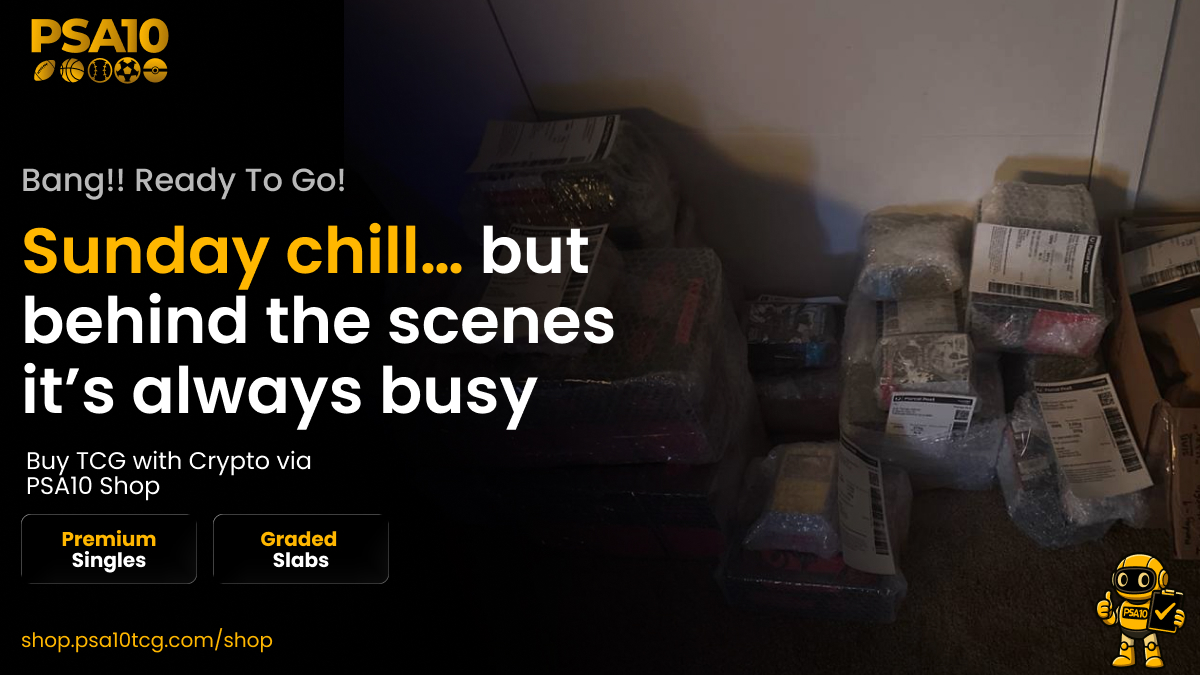 📦 Sunday chill… but behind the scenes it’s always busy.

Orders packed ✅
Slabs wrapped ✅
Boxes ready to ship out worldwide 🌍

From sealed grails to singles, the PSA10 flywheel never sleeps. 🔒🚀
#PSA10 #PokemonCommunity #SundayVibes