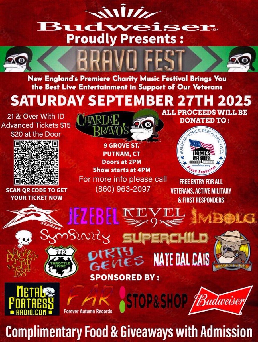 imbolg's tweet image. This Saturday,Join us for Bravofest in Putnam,CT #musicfestival supporting @HomesForOurTrps more info here: give.ourhfotusa.org/event/bravo-fe… @SepsissBand @symfinity @REVEL9 Sponsored by : @Budweiser @budweiserusa @StopandShop @MetallFortressCT
#live #event #NewEngland #CT #connecticut…