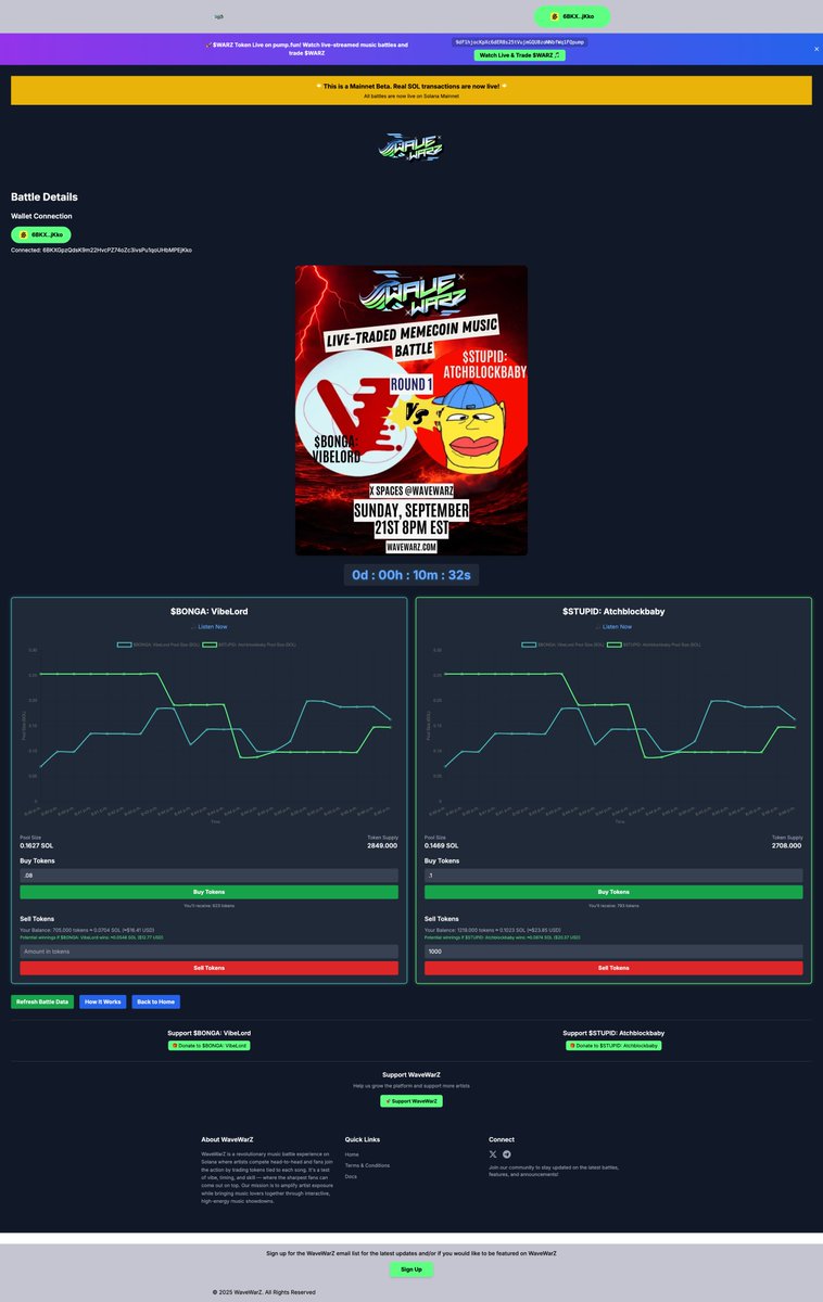 I just made history by buying 0.01 SOL of <a href="/TheStupidMFs/">Stupid MFs</a> <a href="/AtchBlockBaby/">AtchBlockBaby</a> tokens on <a href="/WaveWarZ/">WaveWarZ</a>! 
    
  Home of the first ever live traded music battles! 
    
  🌊🔱🌊 Join the battle here: wavewarz.com/v2/battles/175…