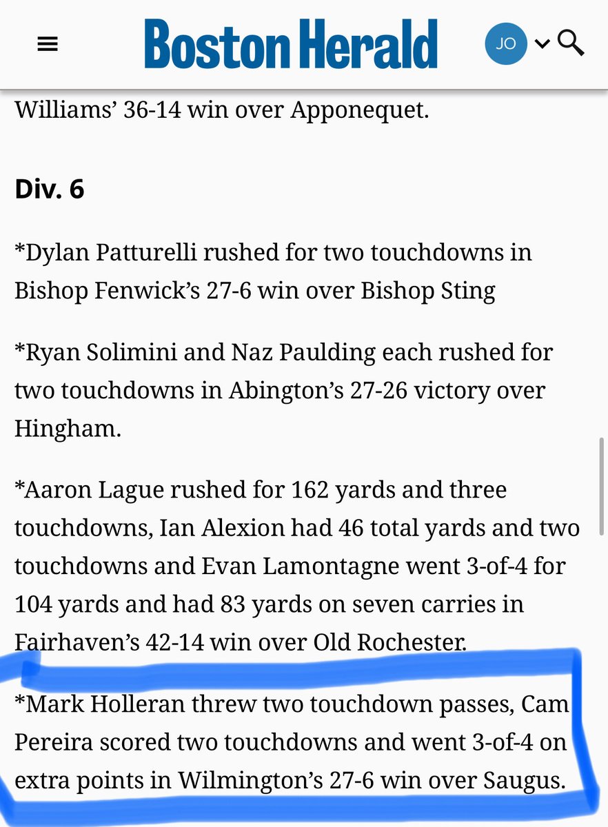 Congrats to Mark Holleran and Cam Pereira for being named Boston Herald starts of the week.  ⁦<a href="/Wilmington_AD/">Wilmington Athletics</a>⁩