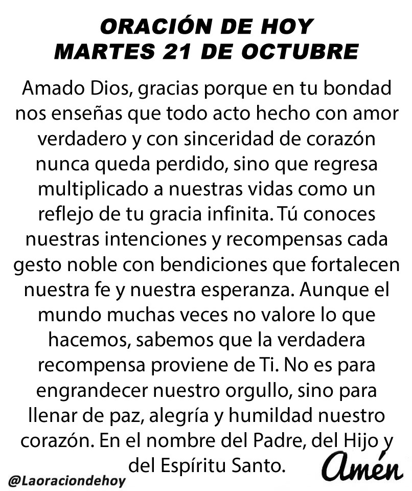 Oración diaria para hoy martes 21 de octubre de 2025.