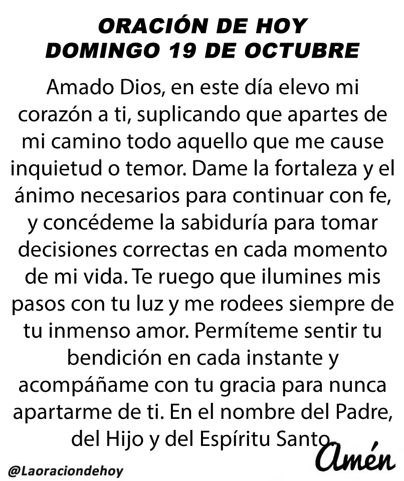 Oración diaria para hoy domingo 19 de octubre de 2025.
