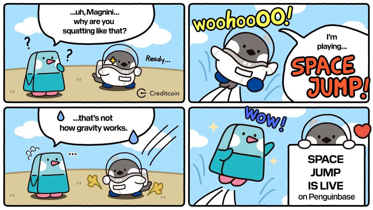 Creditcoin 🐧 (@creditcoin) on Twitter photo New Penguinbase release!
Our friends at <a href="/mini_cto/">$mini</a> have rolled out their latest game: minini universe: SPACE JUMP, featuring <a href="/_spacecoin/">Spacecoin™ 🛰️ | 📍KBW 2025</a>'s magnini!
magnini makes defying gravity look easy…can YOU pull it off? See how high you can jump - share your score in the replies!
Play New Penguinbase release!
Our friends at <a href="/mini_cto/">$mini</a> have rolled out their latest game: minini universe: SPACE JUMP, featuring <a href="/_spacecoin/">Spacecoin™ 🛰️ | 📍KBW 2025</a>'s magnini!
magnini makes defying gravity look easy…can YOU pull it off? See how high you can jump - share your score in the replies!
Play