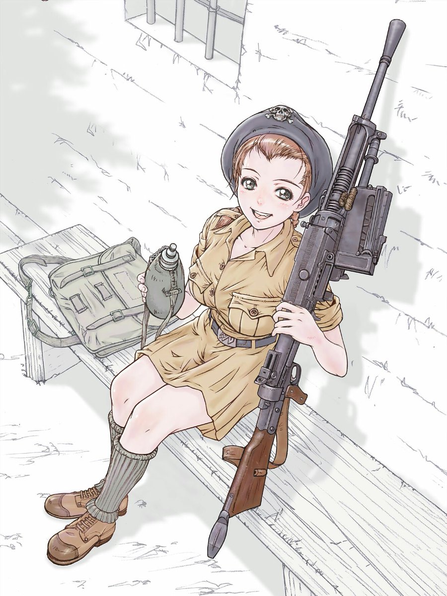 こちらは10年前にイカロス出版の銃器イラスト本用に描き下ろしたブレダM30型軽機関銃とG.N.R.部隊女性補助員のイラスト。形は面白いが人間工学を無視した設計は取り扱いや携行し辛く、新機軸の装弾システムもアイデア倒れだったと25年前にイタリア軍のヴェテランから聞きました🙇