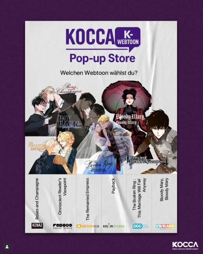 📢 Mehr Eindrücke und Updates auf @koccagermany!

Bitte schenkt auch „Rose &amp; Champagne“ viel Liebe 🖤

#RosesandChampagne #Webtoon #Frankfurt