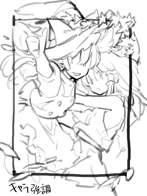 今回の例大祭カタログのラフ画 初期は箒も大幣も描いてませんでした。 何か足りないと思い自分で描き足しました。