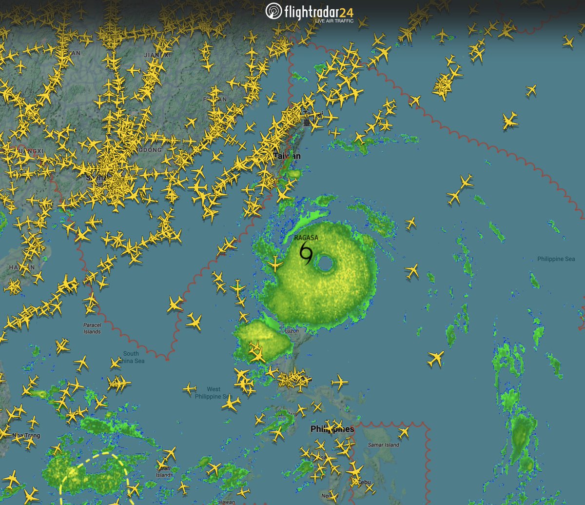 Super Typhoon Ragasa churning toward Hong Kong. Bloomberg now reporting Hong Kong Airport (VHHH | HKG) could close Tuesday evening for up to 36 hours as the storm moves through. 

View live flights to/from Hong Kong at flightradar24.com/airport/hkg