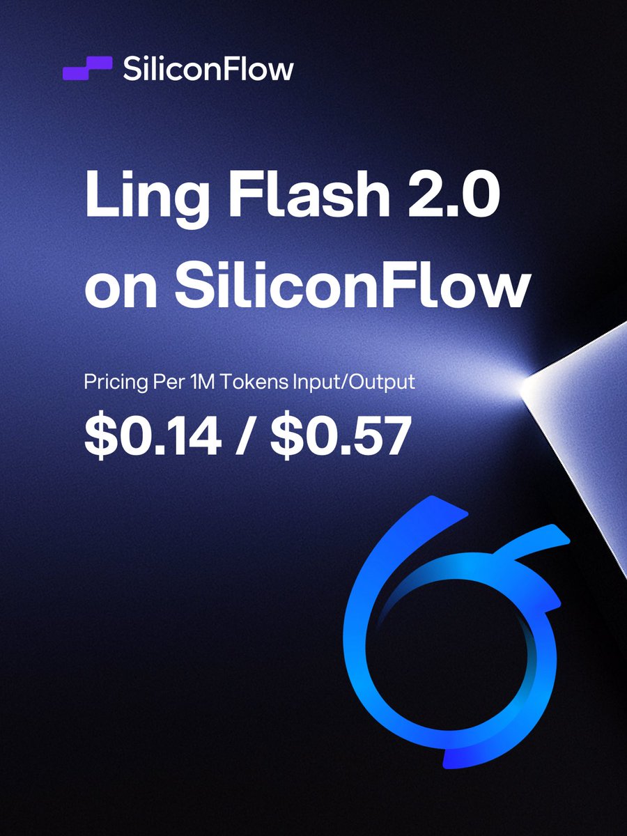 SiliconFlowAI's tweet image. 🚀💡 Ling-flash-2.0 Now Live on SiliconFlow 🔥⚡
Ling-flash-2.0 from @TheInclusionAI is now on SiliconFlow.
🌟 Pricing – $0.14 /M tokens (input) | $0.57 /M tokens (output)
🌟 Context Length – 131K tokens
🌟 Functionality – Chatbot / Text generation / Real-time applications
🌟…