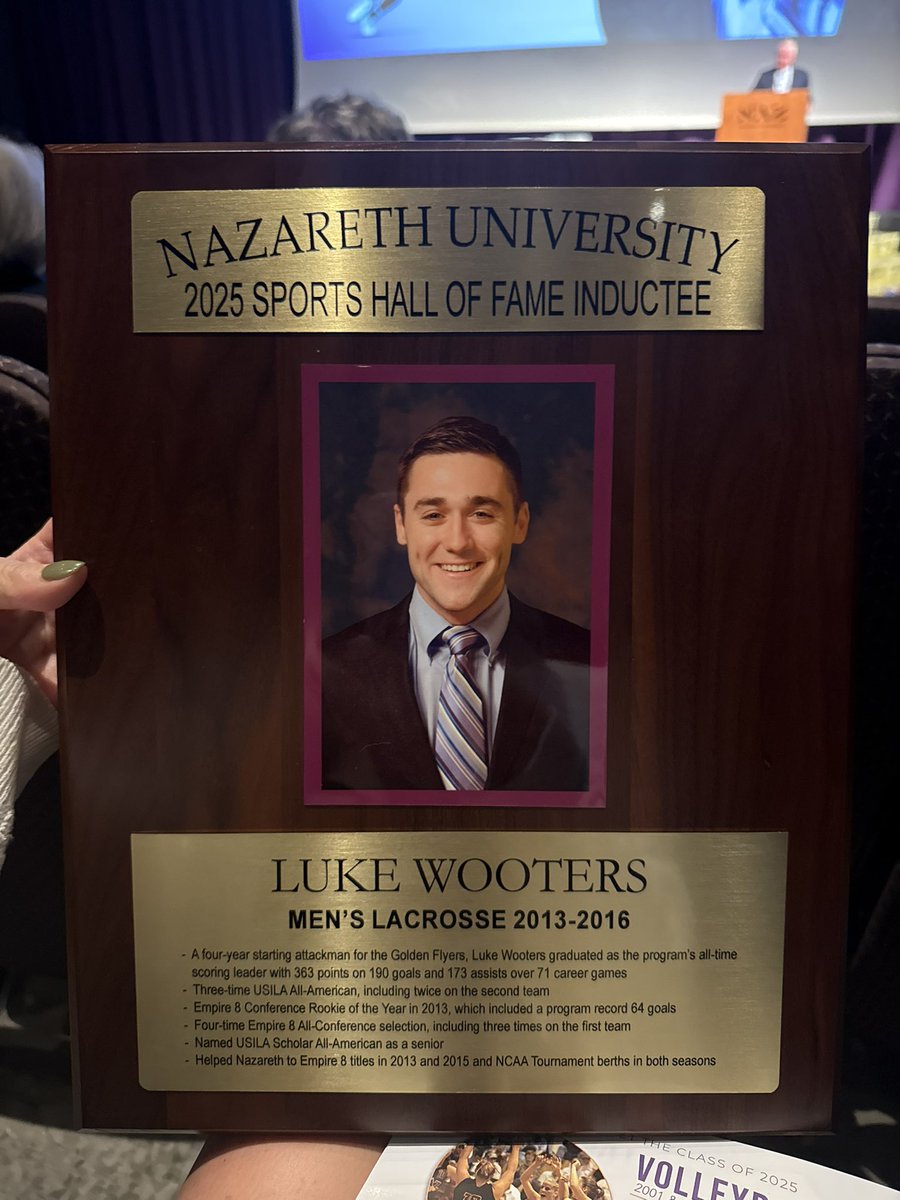 Congratulations to IP Lax ‘12 and current asst coach  Luke Wooters being inducted into his Alma Mater Nazareth  University’s Hall of Fame.  Luke was a 4 year starter, 3x All American, 1x Academic All American and at graduation was the schools All Time Leader in points #gogaels