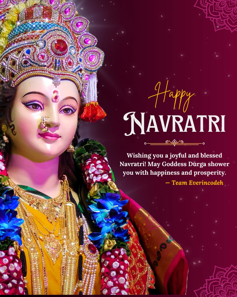 everincodeh's tweet image. 🌸 Happy Navratri 2025! 🌸

Wishing you joy, prosperity, and strength as we celebrate the vibrant spirit of Goddess Durga.

— Team Everincodeh

#Navratri2025 #FestiveGreetings #Everincodeh