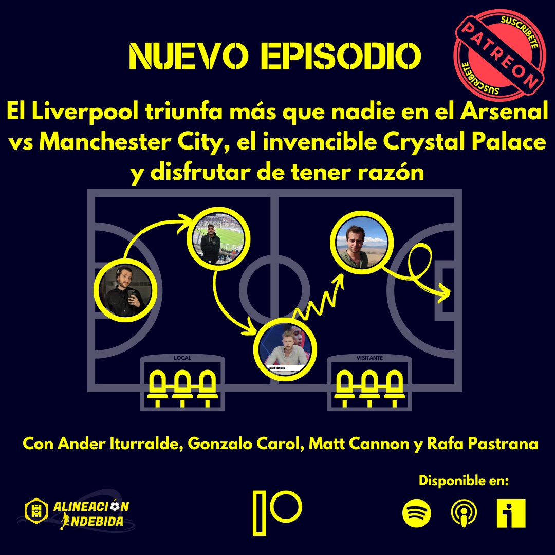 🎙️NUEVO EP. DE ALINEACIÓN INDEBIDA🎙️

El Liverpool suma 5 victorias de 5 partidos, el Arsenal y el City sigue atrapados en el fando de su tediosa rivalidad, el Palace vuela con un águila y mucho más.

Con <a href="/gonzalocarol29/">Gonzalo Carol</a> <a href="/mattcannon97/">Matt Cannon</a> <a href="/RafaPastrana7/">Rafa Pastrana</a> y yo: open.spotify.com/episode/3fN2Yw…