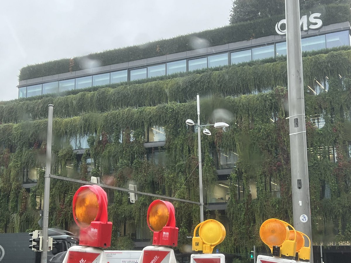 Vollbegrüntes Gebäude, wegen CO2 und so. Jetzt komplett zugewachsen. Daher immer Licht an. Bestimmt CO2- freier Strom. Bei dem Wetter aber nicht aus sog. Regenerativen Energien, sondern eher aus Frankreich…