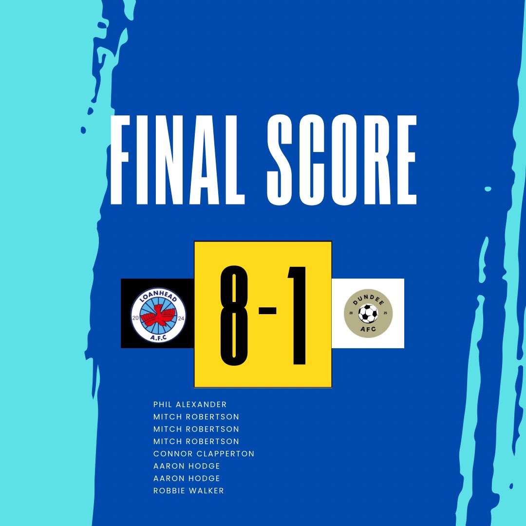Good performance and result from the boys yesterday in the EOS 🩵

Thanks to Dundee AFC for having us back to their pub, and all the best for the season lads 👍 

<a href="/philalexanderr/">phil</a> ⚽️
<a href="/Mitchellrob_/">mitch robertson</a> ⚽️⚽️⚽️
<a href="/Conzo98x/">Connor Clapperton</a> ⚽️
<a href="/aaronhodge15/">hodge</a> ⚽️⚽️
<a href="/Robbiewalker01/">Robbie Walker</a> ⚽️