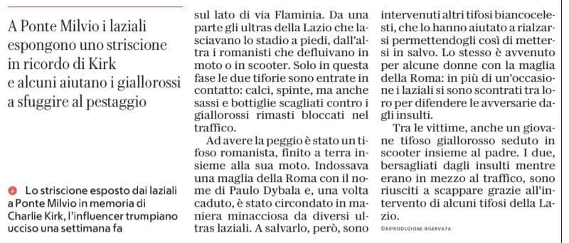 ieri pomeriggio, dopo il derby, alcuni tifosi laziali hanno salvato dal pestaggio degli ultras biancocelesti dei romanisti isolati che si allontanavano dallo stadio, rischiando di essere malmenati anche loro.

nel cupo panorama di questi tempi, un lampo di luce.