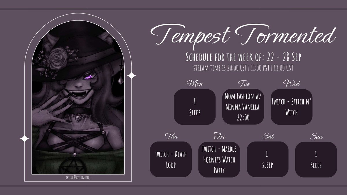🖤☕ Hihi! I'm Tempest!🖤☕

COLLAB WITH <a href="/BakedFreshFlaVR/">Minna Vanilla Ch.【FlaVR JP】💙🍞</a>
TUESDAY!

Also a stitch n' bitch Wednesday because today off

SOCIAL LINKS: linktr.ee/tempesttorment…

TAGS: 
#tempesttormented
🎬#TempestClips
🎨#TempestArt
🔞 #TempestAfterDark

Oshi marks: 🖤☕
Community: Denizens