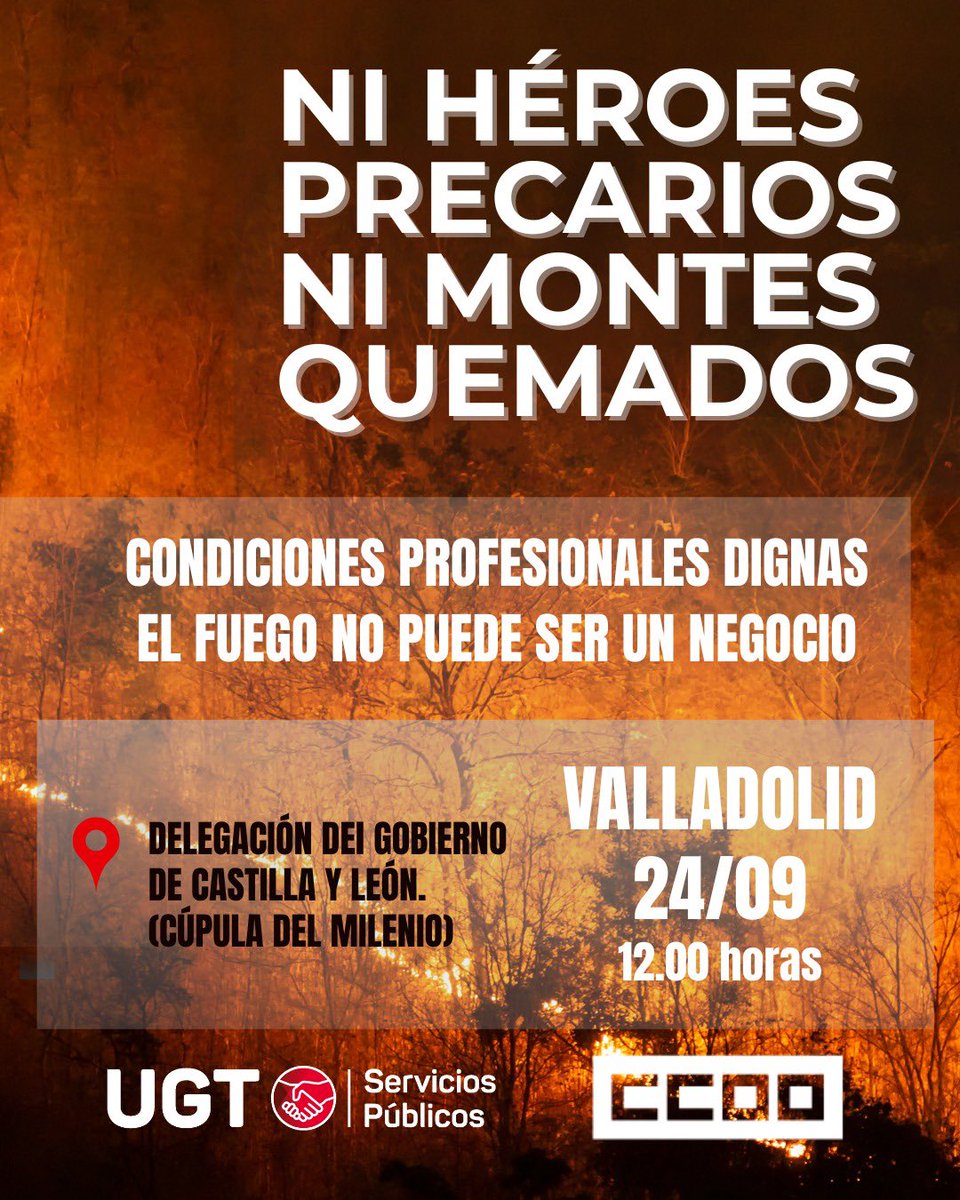 ugtbomberofores's tweet photo. Porque la prevención y la extinción de #IIFF no pueden dejarse en manos de la precariedad ni de la improvisación.
Porque los y las #BBFF les sea reconocido su trabajo.
Acompáñanos el día 24/9/2025 a las 12:00 por las calles de Valladolid. https://t.co/QrL5FIyvdu