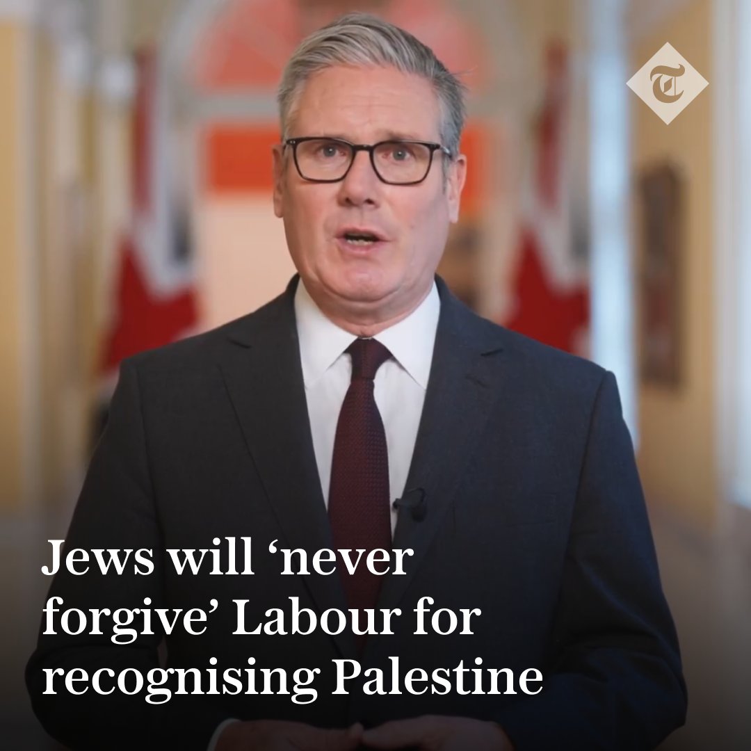 Telegraph's tweet image. 🔴 Israel has declared that British Jews will “never forgive” Labour for Sir Keir Starmer’s decision to recognise Palestinian statehood

Follow the latest ⬇️
telegraph.co.uk/politics/2025/…