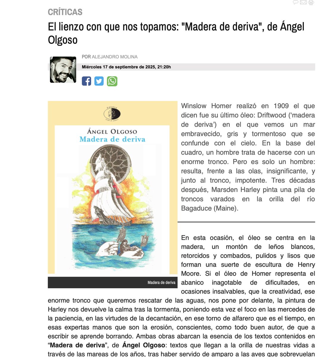 librosdelinnombrable.blogspot.com/2025/09/alejan…
#narrativa #NovedadEditorial #AngelOlgoso #lecturarecomendada #Novedad  #alejandromolina
#librosdelinnombrable #novedadesliterarias  #maderaderiva  #todoliteratura
#LiteraturaContemporánea #NuevosLanzamientos #leeresvivir